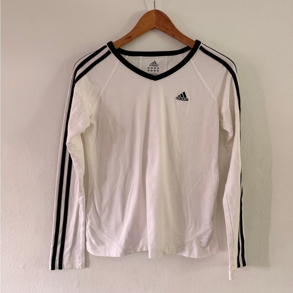 Adidas White Long Sleeve Three-Stripe Top Sz Small